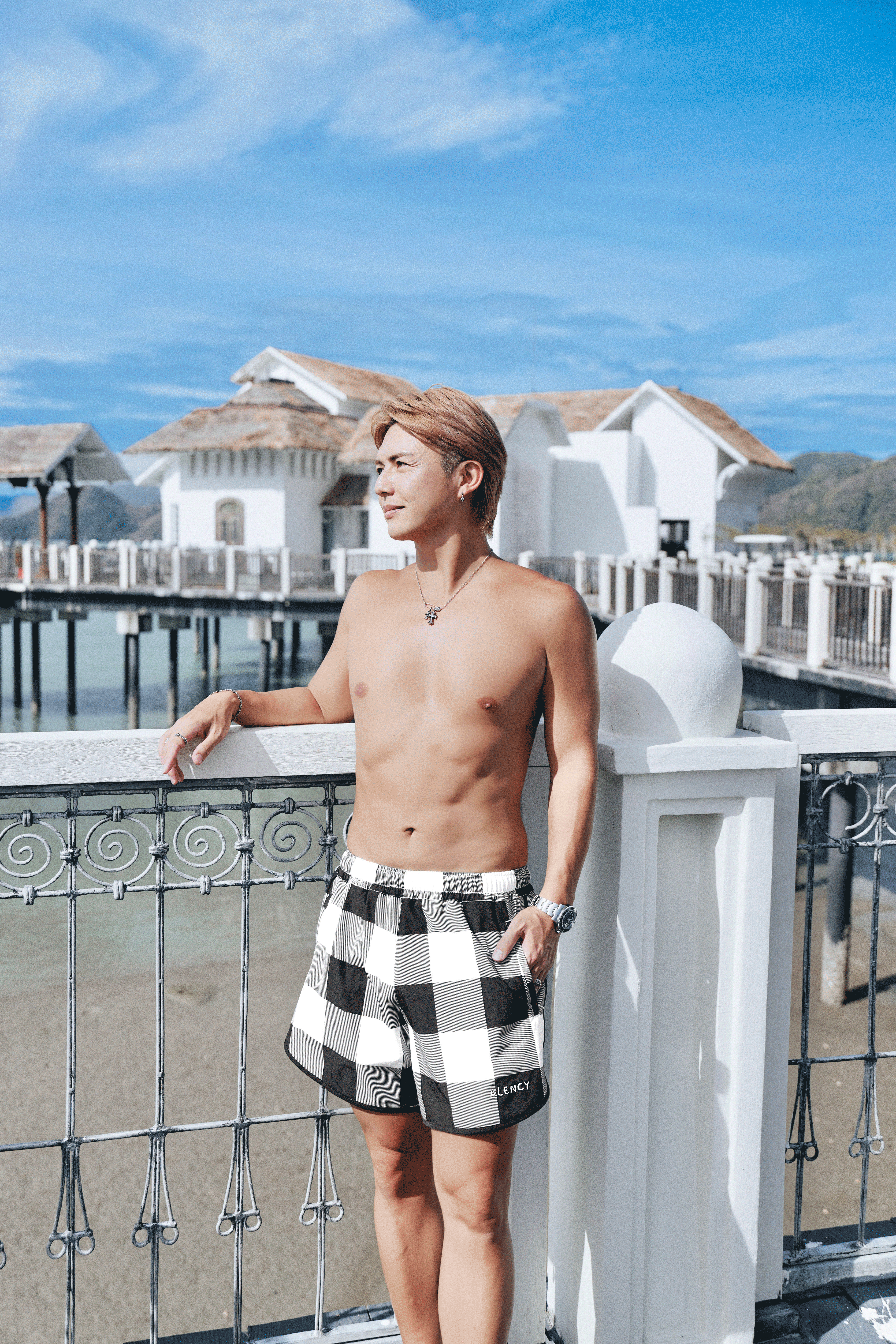 メンズ ギンガムチェックショーツ